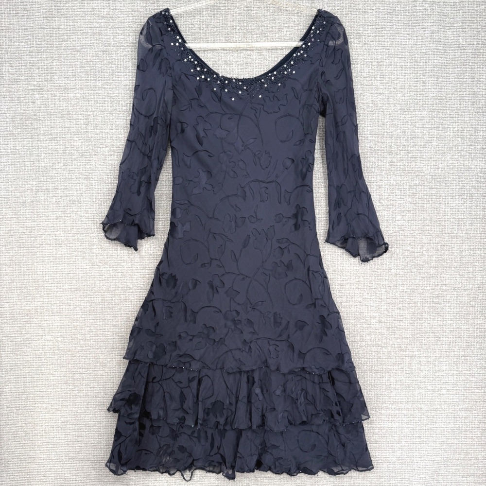 Capri Whimsigoth Fairy Black Floral Burnout Sequin Embellished Tiered Dress Sz M